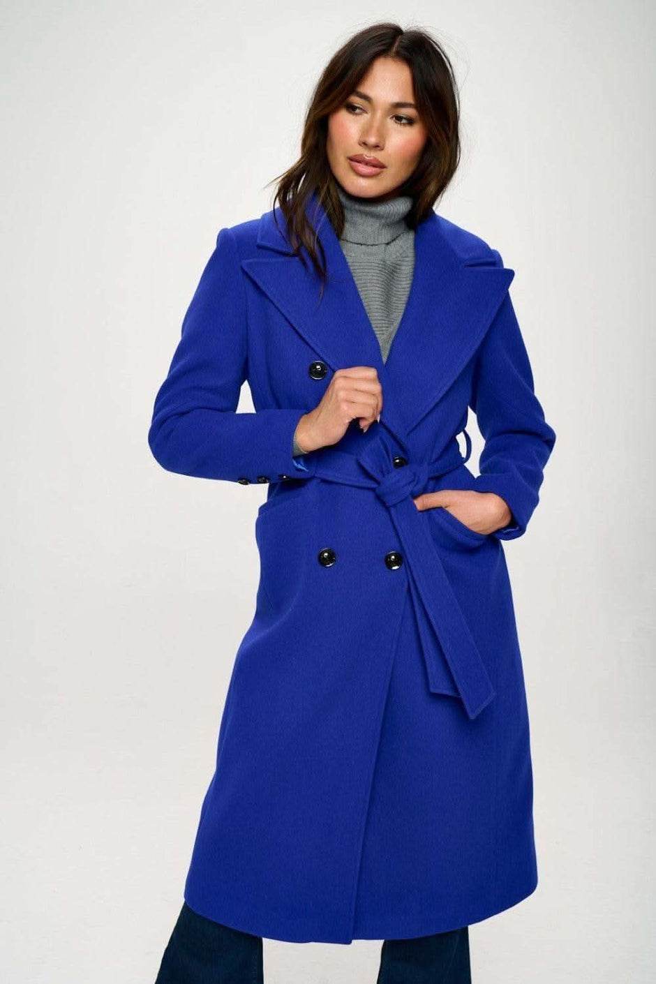 Coalition LA Double-Breasted Longline Coat with Belt - SwagglyLife Home & Fashion